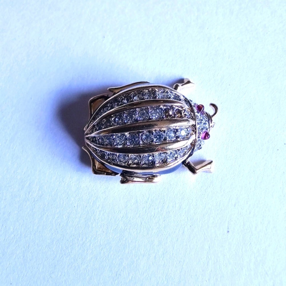 D'orlan enamel beetle brooch pin gold tone dark blue